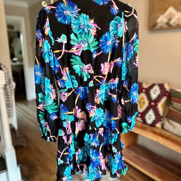 Milly NWT Blue Black Multi Hadlee Chiffon Mini Dress Floating Cosmos Print Sz 2 - Picture 10 of 16